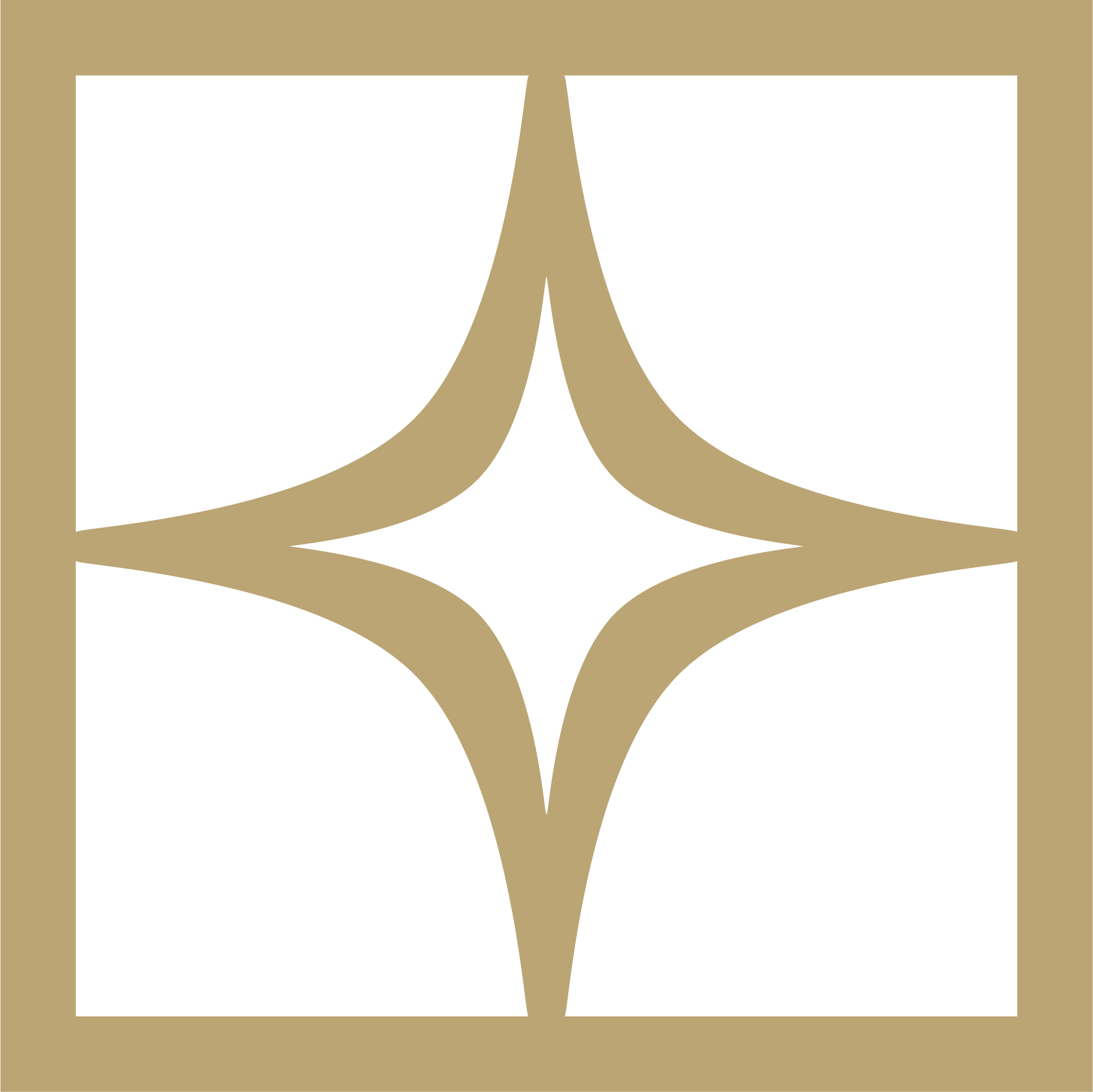 A geometric pattern with black and beige shapes forming a symmetrical design with curved lines and pointed edges inside a beige border.